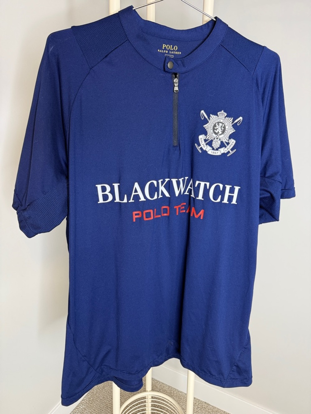 Ralph Lauren Navy Blue Blackwatch Polo Team Quarter Zip Shirt